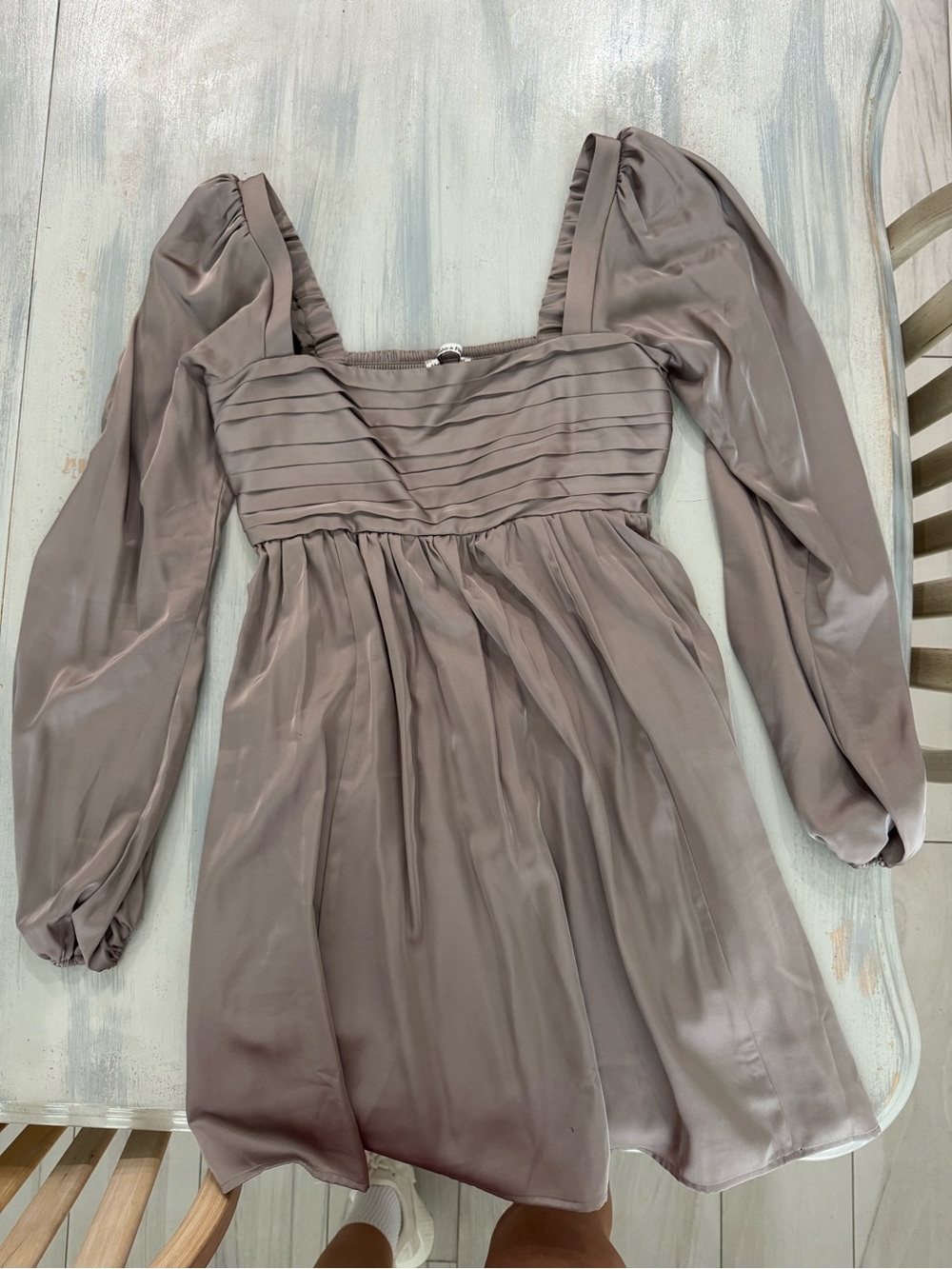 Abercrombie & Fitch Taupe Long-Sleeve Empire Bodice Dress